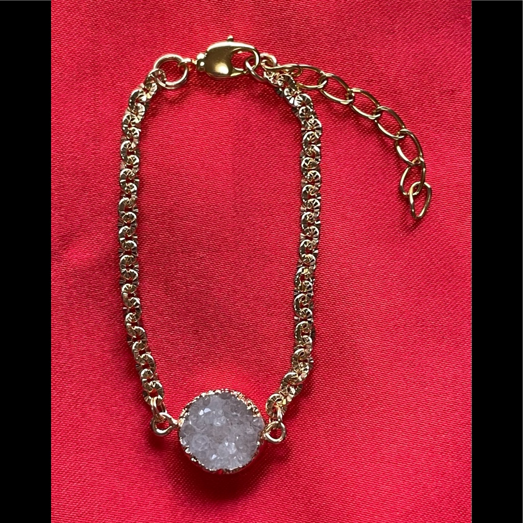 New Gold Filled Chain With A Druzy Gemstone Charm Bracelet